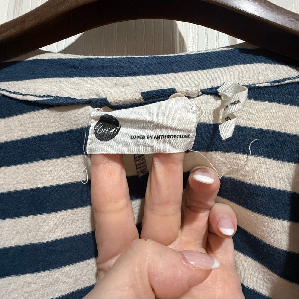 Anthropologie Floreat Striped Ruffle Rope Navy & Cream Size Small Anthro - Picture 4 of 7